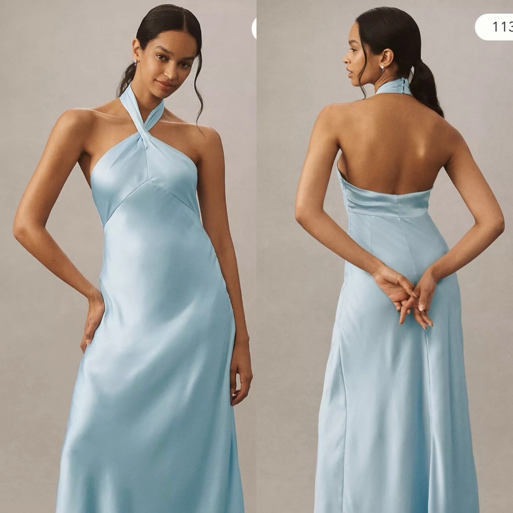 Anthropologie Light Blue Halter Maxi Dress